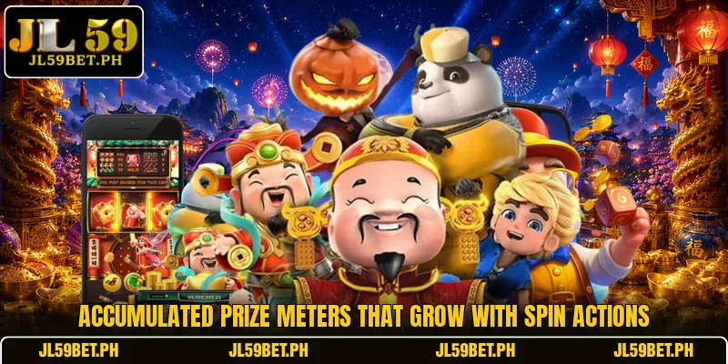 Accumulated prize meters that grow with spin actions