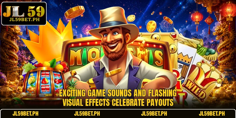 Exciting game sounds and flashing visual effects celebrate payouts