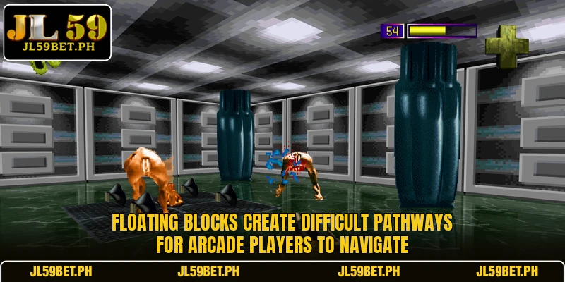 Floating blocks create difficult pathways for arcade players to navigate