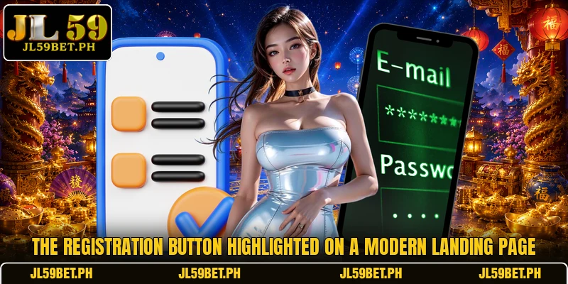 The registration button highlighted on a modern landing page